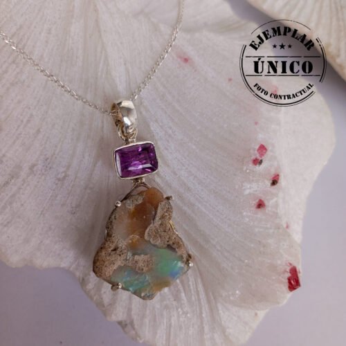 Dije en Plata con Piedra Amatista y Ópalo
