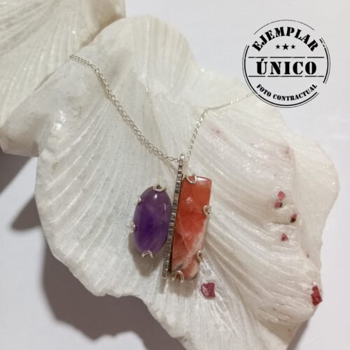 Dije en Plata con Piedra Amatista y Rodocrosita